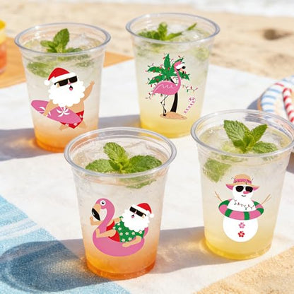 Summer Christmas Plastic Cups 50 Pack - 12 OZ Disposable Party Cups for Holiday & Summer Events