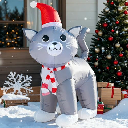 4Ft Christmas Grey Cat Inflatable Decoration with LED Lights - Variation of This Listing