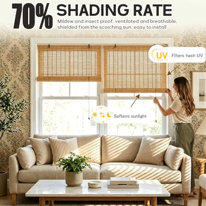 Natural Bamboo Outdoor & Indoor Window Shades - Rustic Roll-Up Blinds