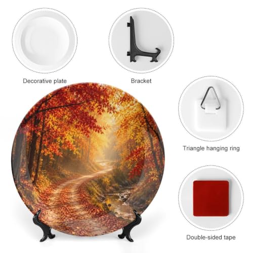 10 Inch Golden Autumn Path Ceramic Decorative Plate with Stand & Wall Hook