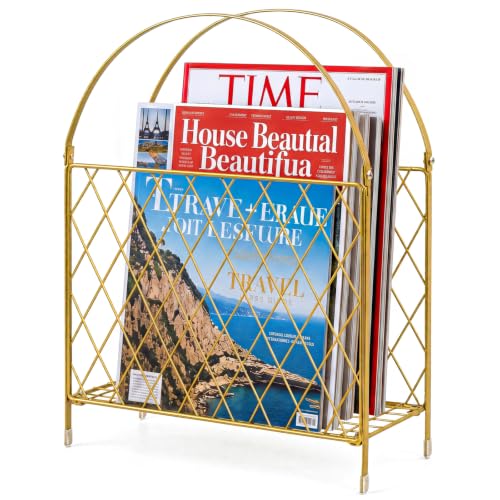 Gold Metal Magazine Holder & Storage Basket - Modern Home Organizer