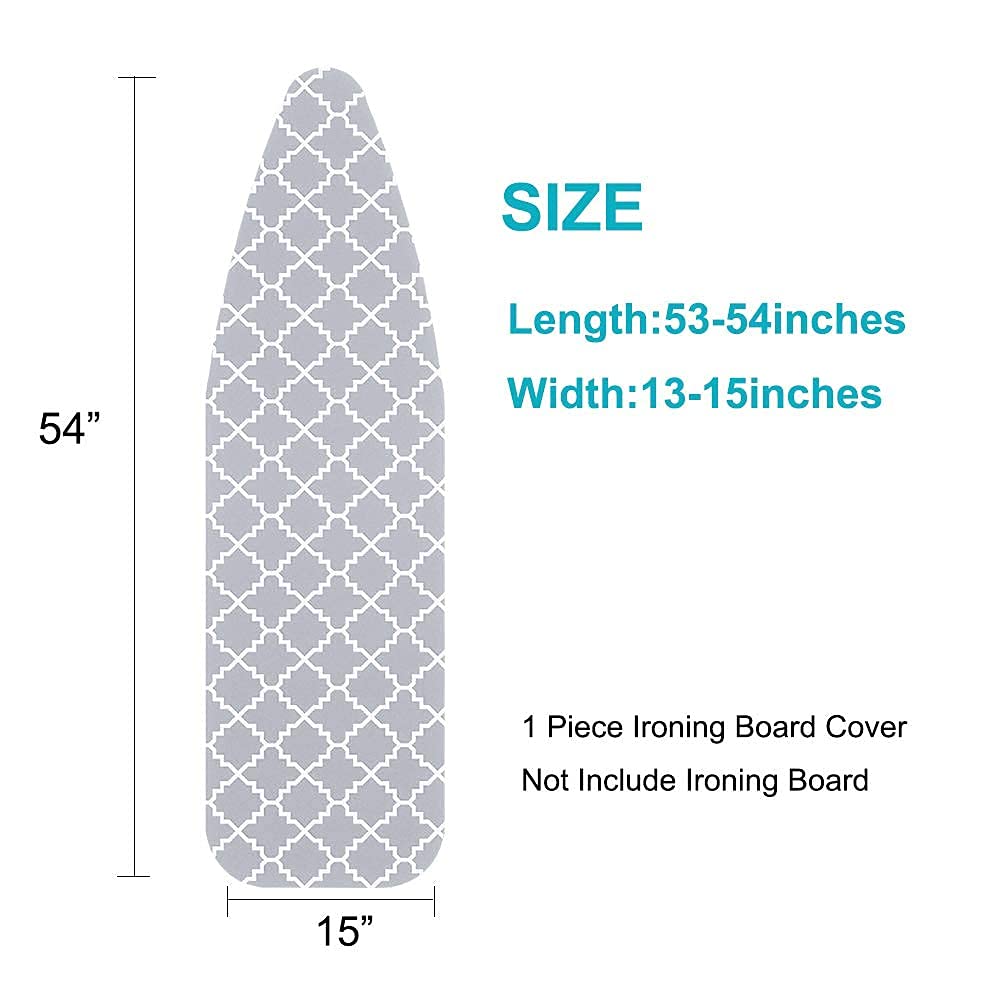 Neccom Ironing Board Cover and Pad Standard Size 15"x54", Resists Scorching and Staining with Elastic Edge Heavy Duty Extra Thick Ironing Padding Cotton Ironing Board Covers