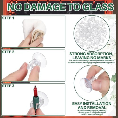 200 Pcs Mini Christmas Light Suction Cup Holders - Clear, Reusable & Easy to Install