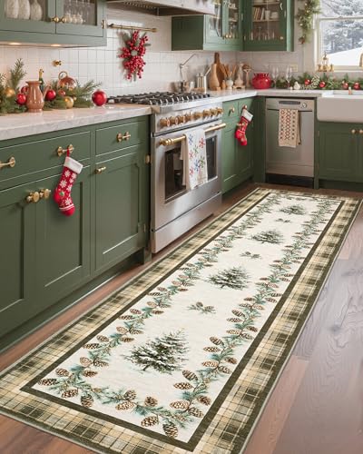 Brown Christmas Runner Rug 2x6 ft Non-Slip Washable Holiday Entryway Carpet