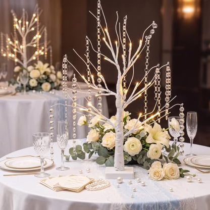 Lighted Birch Tree Decor Set - 2ft White Holiday Wedding Christmas Centerpieces