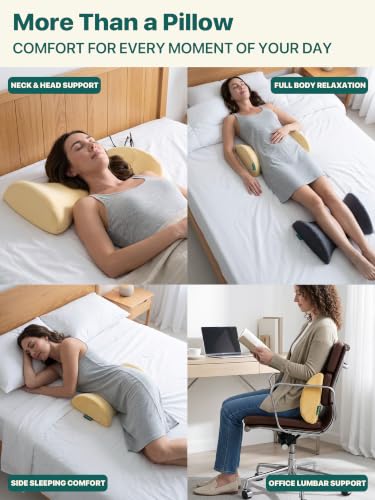 Yellow Memory Foam Lumbar Support Pillow for Sleeping & Back Pain Relief 21x11.5x4.3in