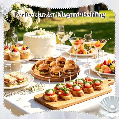 White Pearl Cocktail Picks - 4.7 Inch Bamboo Food Skewers, Elegant Party Toothpicks