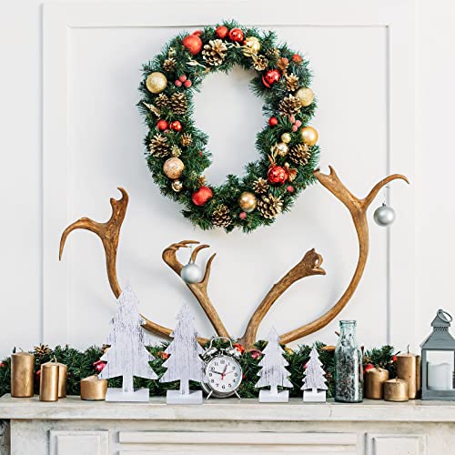 Wooden Christmas Trees Set - Rustic White 4 Sizes Tabletop Holiday Decor