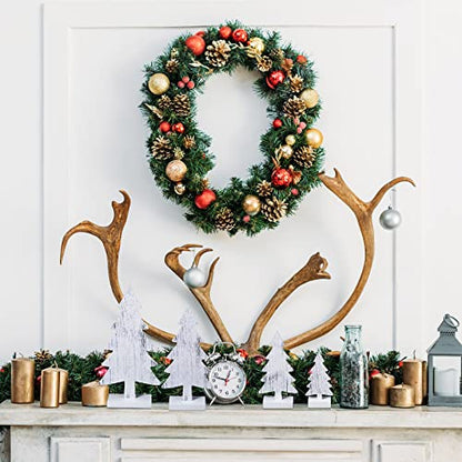 Wooden Christmas Trees Set - Rustic White 4 Sizes Tabletop Holiday Decor