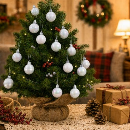 Mini Christmas Ball Ornaments 36 Pack White Rainbow Iridescent 1.2 Inch