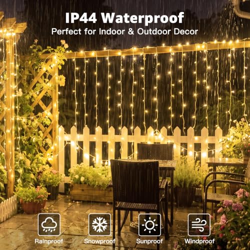 Ollny 200 LED Curtain Lights 6.6ft x 6.6ft Warm White String Lights with Remote