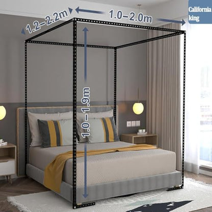 Black Metal Canopy Bed Frame Queen with Floor-Standing Four Poster Design - Luxurious Bedroom Decor