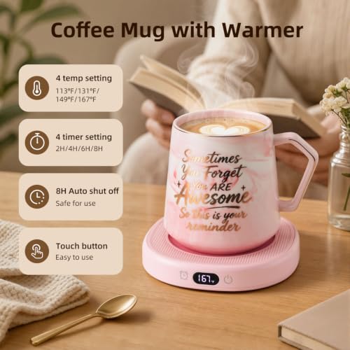 Pink Coffee Mug Warmer Set - Smart Electric Tea & Coffee Cup Warmer for Desk
