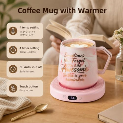 Pink Coffee Mug Warmer Set - Smart Electric Tea & Coffee Cup Warmer for Desk