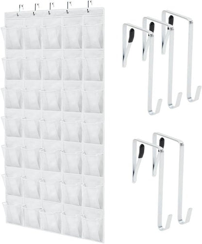 GORILLA GRIP Over The Door Shoe Organizer - 35 Large Breathable Mesh Pockets | Space-Saving Storage 68.5H x 24.5W White