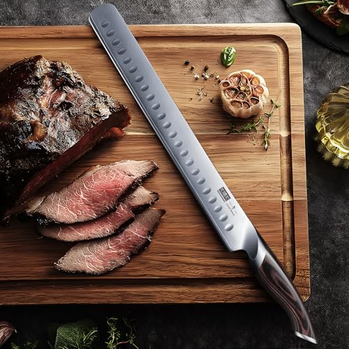 Professional Japanese High-Carbon Steel Carving Knife & Meat Fork Set - 8 Inch Slicing Knife, 7 Inch Fork