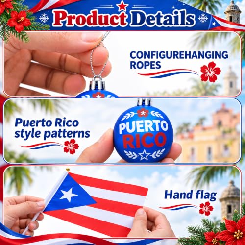 Puerto Rico Christmas Tree Decorations Set - Boricua Ornaments & Flags - Christmas Variant