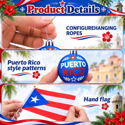 Puerto Rico Christmas Tree Decorations Set - Boricua Ornaments & Flags - Christmas Variant