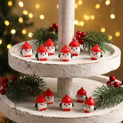 Christmas Hat Mini Resin Penguins Figures Set - 60 Pieces Holiday Decor