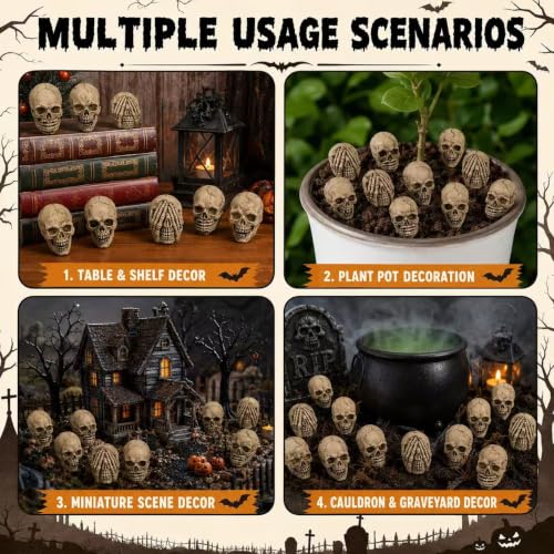 White 20 Pack Realistic Skull Figurines Halloween Decorations