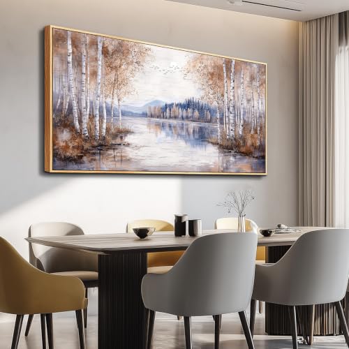 Birch Tree Forest Wall Art - Framed Landscape Canvas for Living Room 20x40 Inches - Variation of Birch Tree Wall Art / 40L x 20W