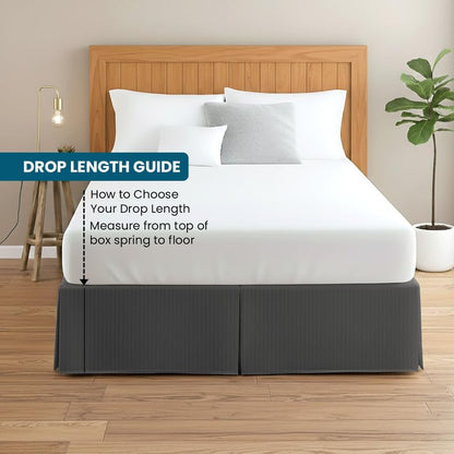 Queen Bed Skirt with Zipper Closure - 18 Inch Dust Ruffle, Dark Grey Stripe