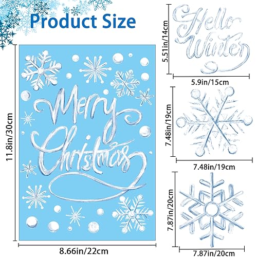 Winter Snowflake Window Decals Set - Blue Christmas Stickers for Home Decor - Snowflake Variation