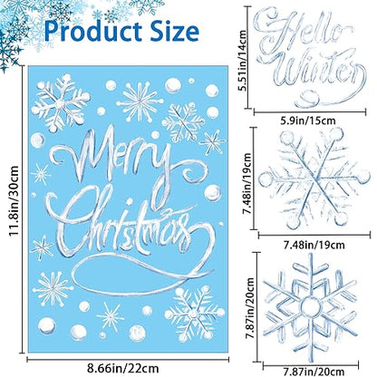 Winter Snowflake Window Decals Set - Blue Christmas Stickers for Home Decor - Snowflake Variation