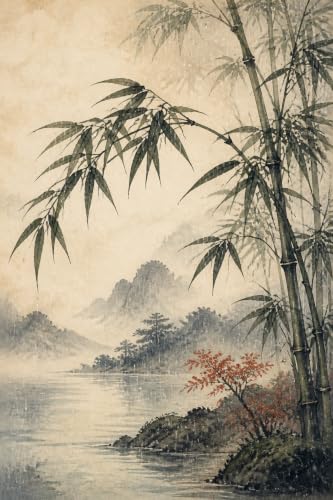 Japanese Landscape Canvas Wall Art - Bamboo Leaves Bending In A Light 16 x 24 in USUC-135