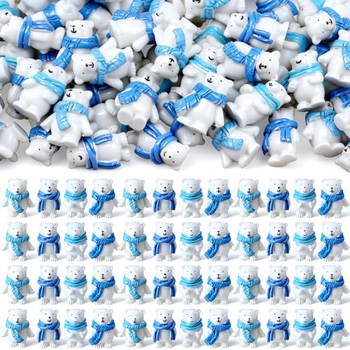 Mini Polar Bear Figurines Set - 200 Pieces with Scarf, Realistic Arctic Animal Decor
