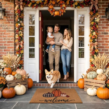 Fall Pumpkin Door Mat Welcome 17x29 Inches Non-Slip for Holiday & Thanksgiving