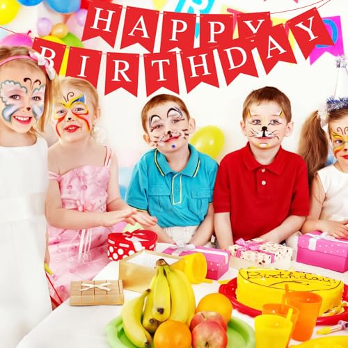 Red Happy Birthday Banner Bunting Sign for Party Decorations - Kids & Adults