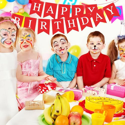 Red Happy Birthday Banner Bunting Sign for Party Decorations - Kids & Adults