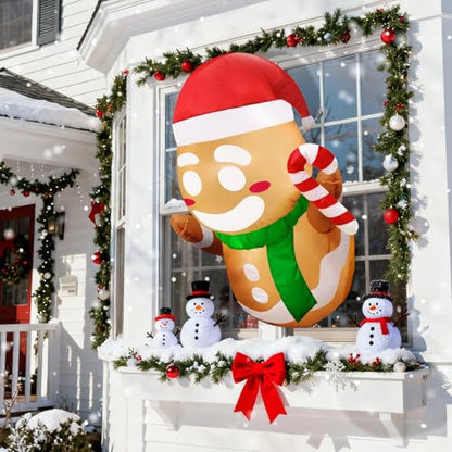 Inflatable Gingerbread Man Christmas Decor with LED Lights - 3.5FT Yard & Window Holiday Decoration