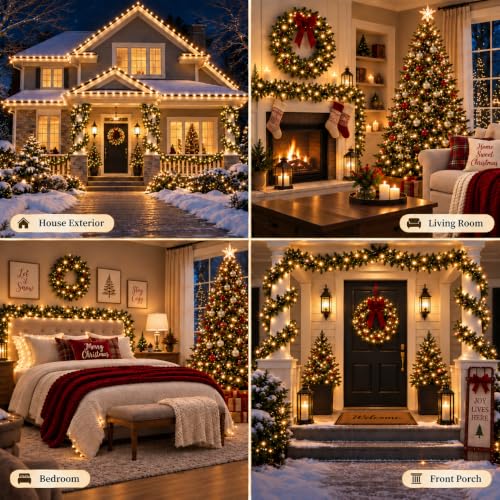 Connectable 2-Pack 164ft 400 LED Christmas String Lights Warm White with 13 Modes