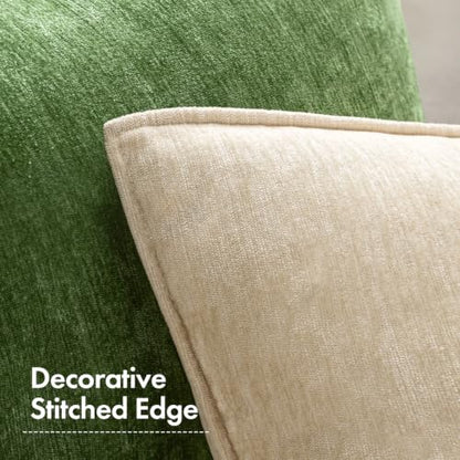 Chenille Couch Pillow Covers 18x18 Inch Set of 2 Natural Beige - Soft Durable Home Decor