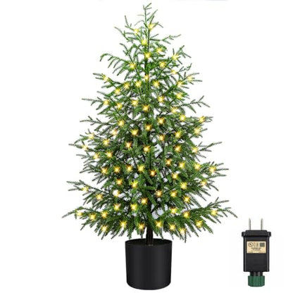 ENVEN 4FT Pre-Lit Norfolk Pine Christmas Tree with Real Touch Foliage - 80 LED Lights, 8 Modes, Potted Faux Tree - 1 Pack