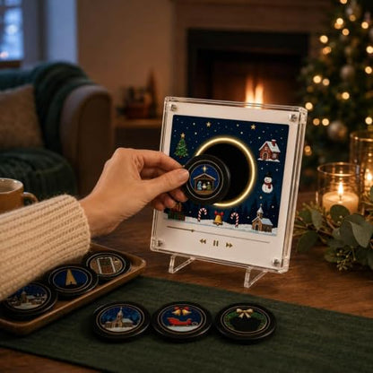 Christmas Fridge Magnet Music Player with 9 NFC Vinyl Discs - Black