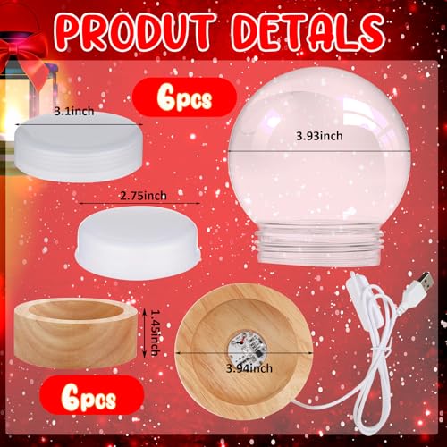 Christmas Snow Globe Kit with Wooden Base 3.9 Inch DIY Holiday Decor - 12 Pieces
