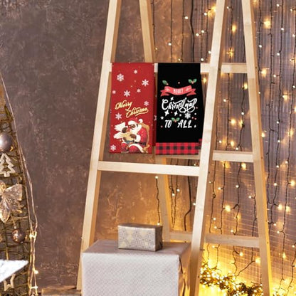 Christmas Black Santa Kitchen Towels Set of 2 - Santa Angel Casual Variation