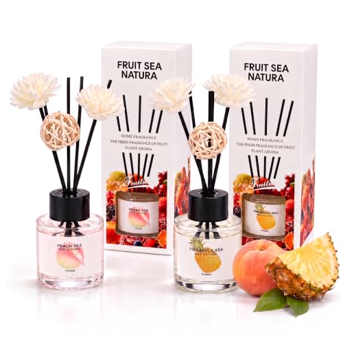 Reed Diffuser Set of 2 with Peach & Pineapple Scent - Aromatherapy Oil for Home & Office