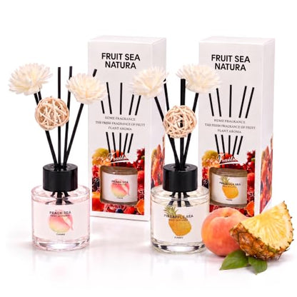 Reed Diffuser Set of 2 with Peach & Pineapple Scent - Aromatherapy Oil for Home & Office