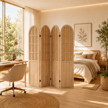 4 Panel Room Divider Privacy Screen - Bamboo Wood Light Brown (Variation: Lightbrown)