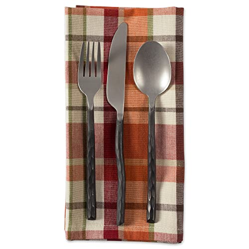 Pumpkin Spice Plaid Cotton Napkin Set 20x20 Inches - Fall Table Decor, Pack of 6