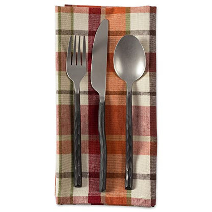 Pumpkin Spice Plaid Cotton Napkin Set 20x20 Inches - Fall Table Decor, Pack of 6