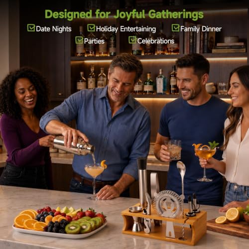 Stainless Steel Cocktail Shaker Set with Stand - Bartender Kit for Home Bar