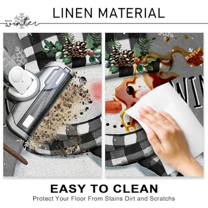 Hello Winter Snowman Grey Kitchen Rugs Set of 2 - Non-Slip Decor Mats