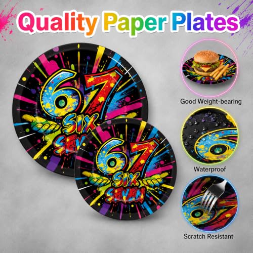Neon 6 7 Meme Birthday Party Tableware Set for 24 Guests