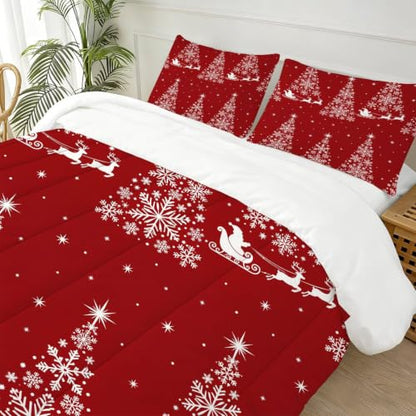 Queen Christmas Tree Comforter Set with Santa Snowflakes Kids Bedroom Decor - CERYUEE