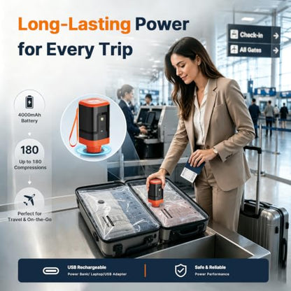 Travel Vacuum Bags with Rechargeable Pump - Orange, 15 Pack